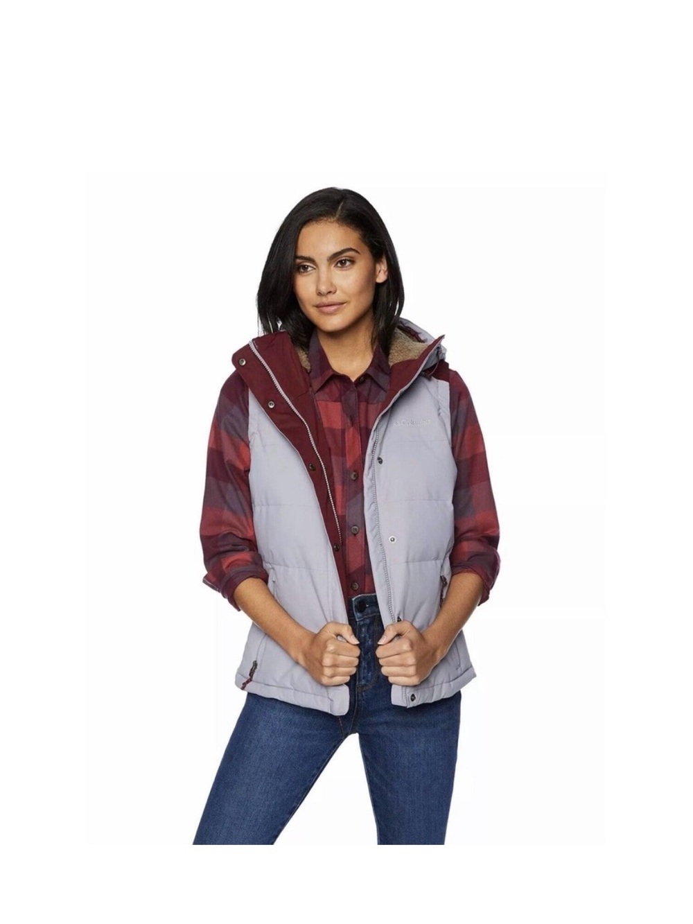 Columbia Gray Quilted Hooded Vest - Women's 550 fill down inshlated Size Large